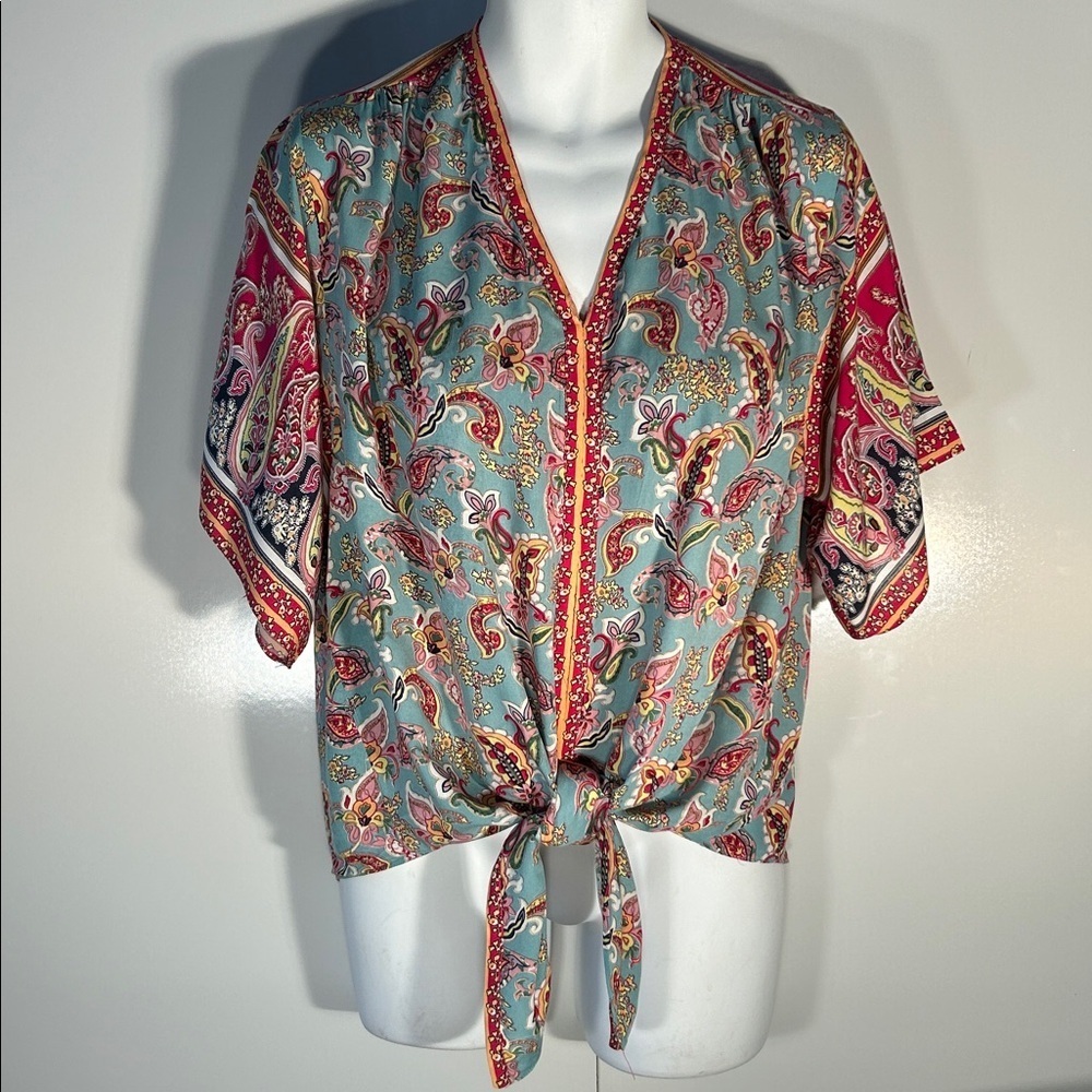 GiGio SZ S Multicolor Floral Oversized Blouse Relaxed Top Boho Resort Cottage